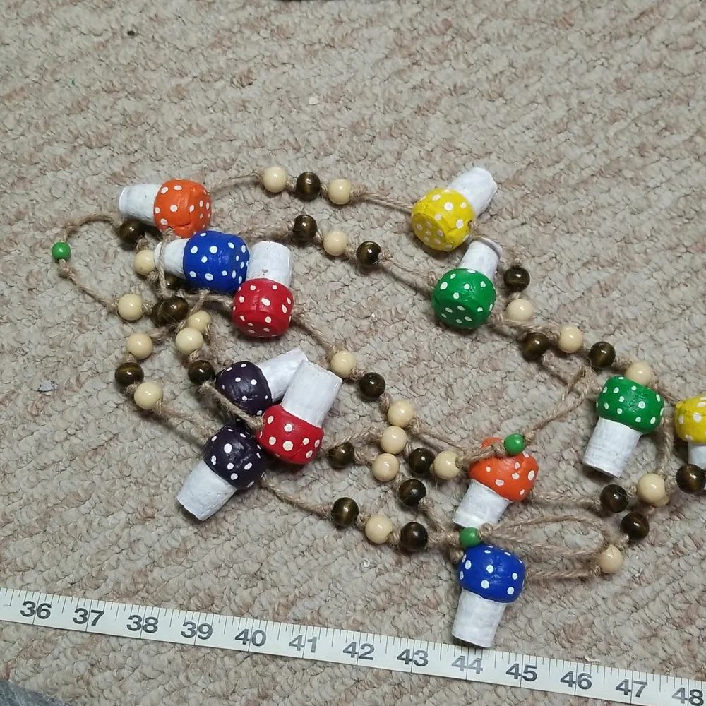 Hand Crafted chair Cork Rainbow Toadstools Garland 92